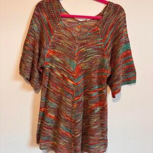 VTG rainbow crochet knit boho blouse